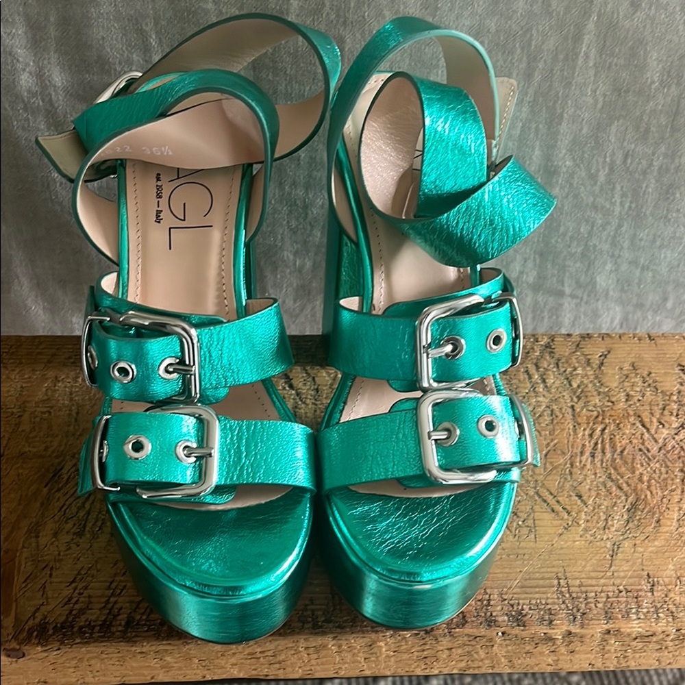AGL Green Platform Shoes with Bold Straps